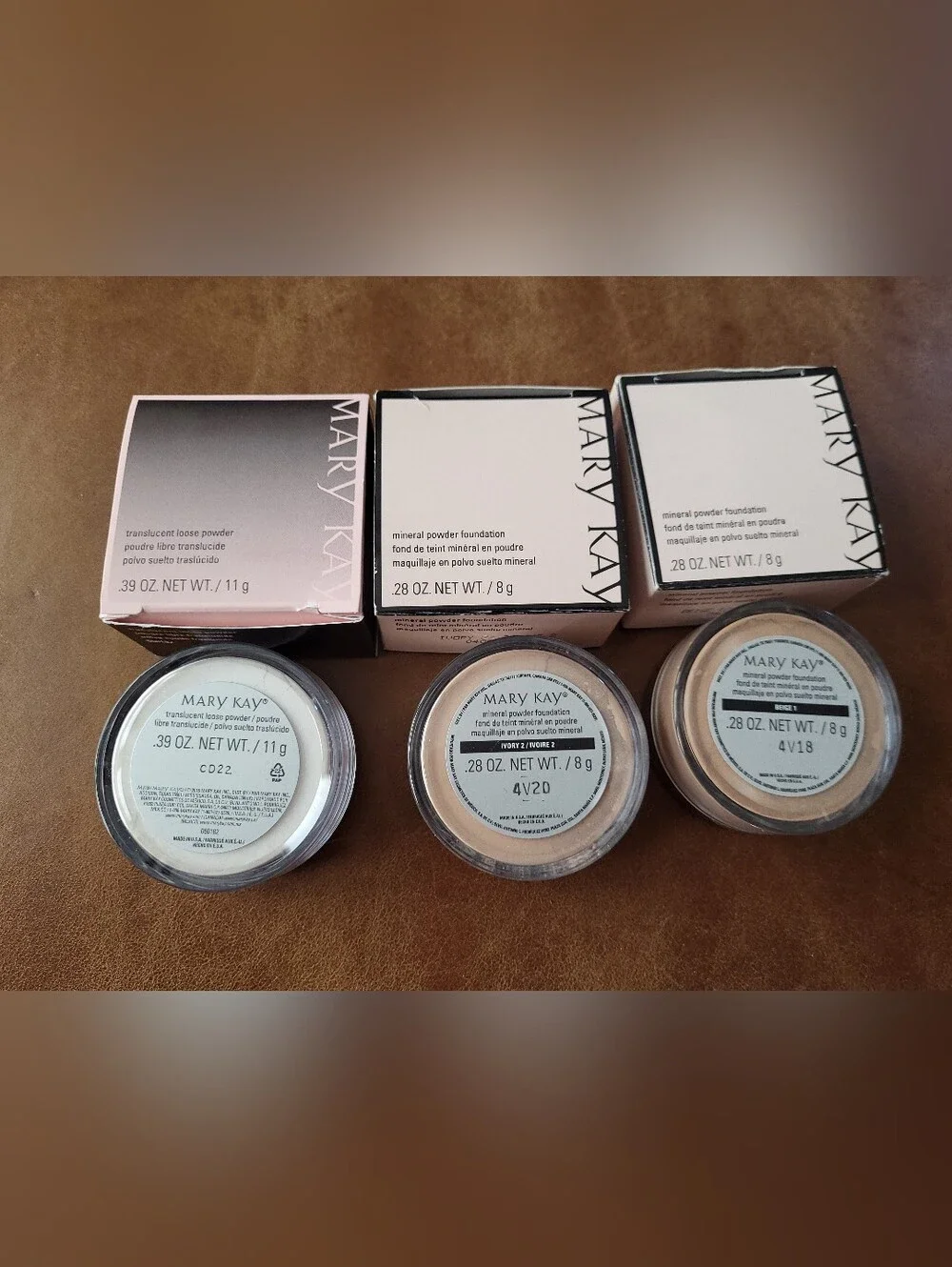 3) Mary Kay Products. 2) Mineral Powder Foundation, 1) Transculent Loose Powder.